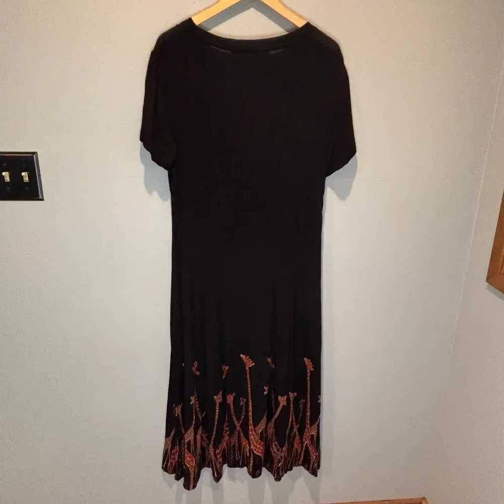 Vintage Orvis Black Novelty Giraffe Print Maxi Dress - size Medium